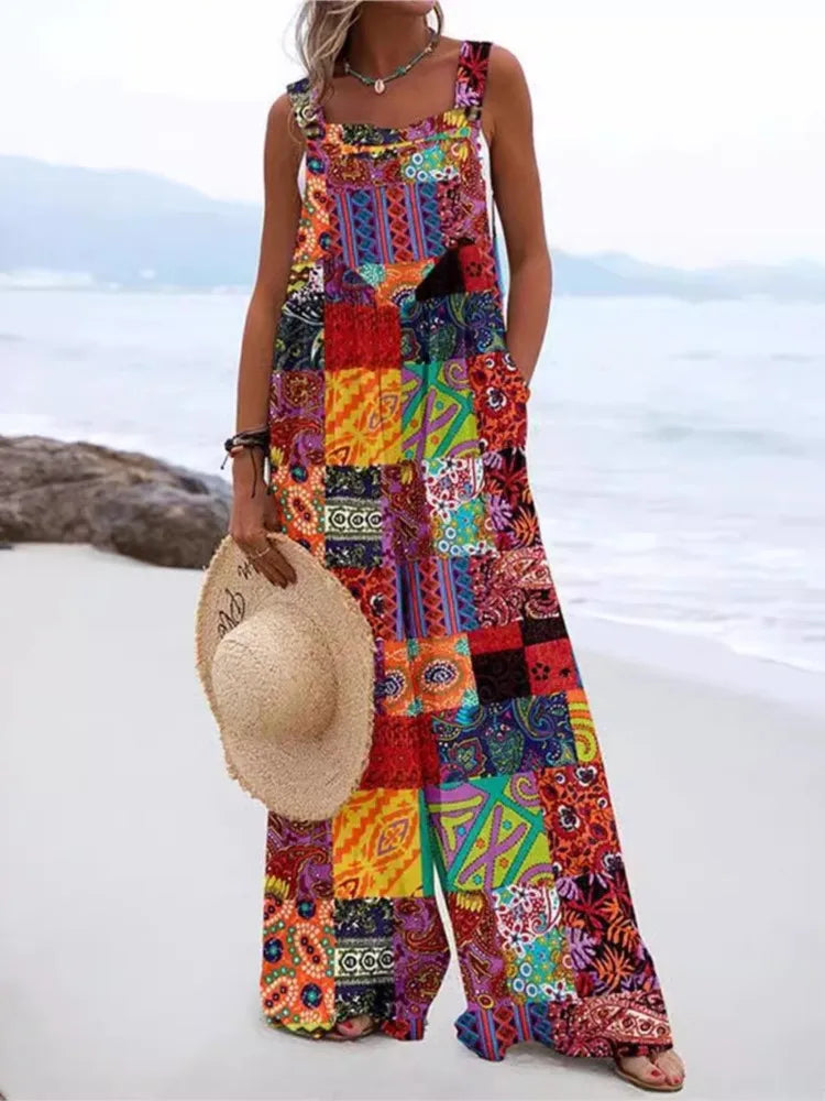 Diantha - Boho Wide-Leg Beach Jumpsuit with Bold Prints