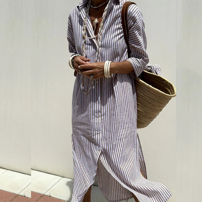 Leontine– Sophisticated Striped Midi Dress