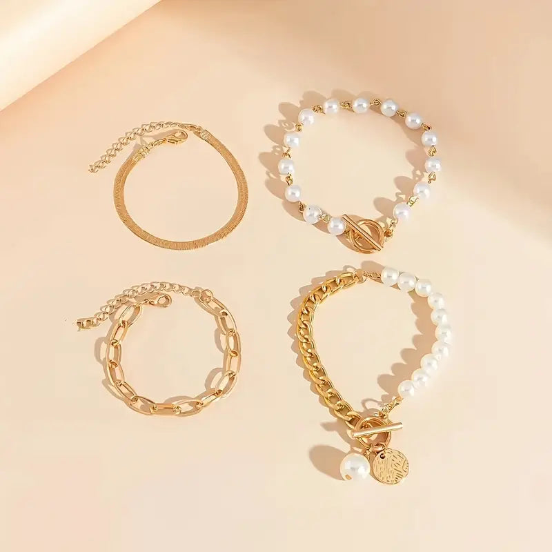 18K Gold Pearl Bracelet Set That Radiates Sophistication & Makes You Unforgettable