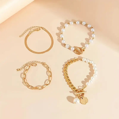 18K Gold Pearl Bracelet Set That Radiates Sophistication & Makes You Unforgettable