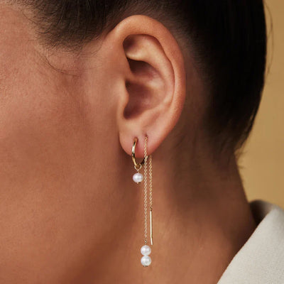 14k Gold Pearl Drop Hoops That Add a Touch of Purity & Poised Glamour to Your Ensemble