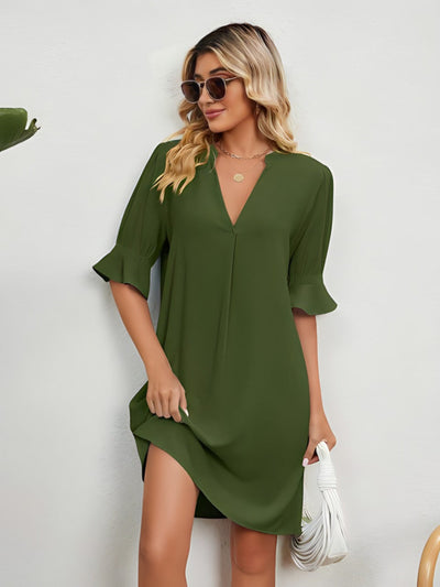 Melisande – Pleated V-Neck Dress